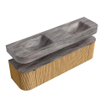 MONDIAZ THOR-DLUX 170cm badmeubel ronding links + rechts kleur Oak met 1 lade en 2 deuren. Vrijhangende wastafel CLOUD Dubbel 2 kraangaten kleur Oza. SW1465658