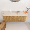 Mondiaz JOYA-DLUX 93.2cm meuble de toilette - arrondis gauche et droite couleur Chêne - Vasque FAYE position Milieu 1 trou de robinet couleur Frappe SW1421983