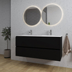 Saniclass Chaci Badkamermeubelset - 120x45x55cm - keramische wastafel glans wit - 2 wasbakken - 2 kraangaten - 2 lades - mat zwart SW721288