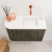 Mondiaz JOYA 61.6cm toiletmeubel - ronding links kleur Shadow - Wastafel FAYE positie Rechts Zonder kraangat kleur Talc. SW1421421