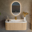 MONDIAZ KURVE 110cm Meuble salle de bain avec module 25 G et D - couleur Oak - 1 tiroir - 2 portes - vasque CLOUD centre - 1 trou de robinet - Talc SW1138154