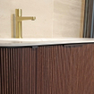MONDIAZ KURVE 100cm Meuble salle de bain avec module 25 G et D - couleur Walnut - 1 tiroir - 2 portes - vasque GRUNNE centre - sans trous de robinet - Talc SW1138260