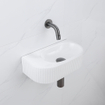 QeramiQ Fuente Ensemble de Lavabo - 40x21.5x12cm - strié - demi-rond - céramique - ensemble de robinet gunmetal - bouchon de vidange - siphon abaissé - blanc brillant SW1233118
