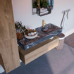 Mondiaz ALAN-DLUX Ensemble de meuble - 120cm - meuble Washed Oak mat - 1 tiroir - Lavabo Cloud Lava suspendu - vasque Droite - 1 trou de robinet SW808898