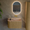 MONDIAZ KURVE-DLUX meuble de salle de bains 75cm arrondi à gauche couleur Dusk avec 1 tiroir et 1 porte. Lavabo GRUNNE à droite sans trou de robinet Saba. SW1433309