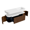 MONDIAZ THOR 140cm badmeubel ronding links + rechts kleur Walnut met 1 lade en 2 deuren. Vrijhangende wastafel CLOUD Rechts 1 kraangat kleur Talc. SW1463977