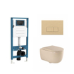 QeramiQ Dely Swirl Toiletset - inbouwreservoir Qeramiq Flush - 35mm zitting - kunststof beige bedieningsplaat - rechthoekige knoppen - beige SW1578349