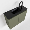 MONDIAZ TURE Kit lave-mains - 60x23x50cm - 1 trou de robinet - 2 portes - armée mate - Lavabo centré - Solid Surface Noir SW475361