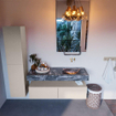 Mondiaz ALAN-DLUX Ensemble de meuble - 130cm - meuble Linen mat - 2 tiroirs - Lavabo Cloud Lava suspendu - vasque Droite - 0 trous de robinet SW808221