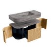 MONDIAZ THOR-DLUX 100cm meuble de salle de bains arrondi gauche + droite couleur Oak avec 1 tiroir et 2 portes. Vasque suspendue CLOUD Milieu 1 trou de robinet couleur Sombra. SW1467610
