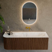 MONDIAZ KURVE-DLUX meuble de salle de bains 135 cm avec module 25 L couleur Walnut avec 1 tiroir et 1 porte. Lavabo BIG MEDIUM à droite sans trou de robinet couleur Frappe. SW1137476
