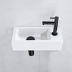 FugaFlow Efficiente Pietra Ensemble fontaine - 37,5x18,5x9cm - céramique - trou de robinet à droite - robinet de fontaine noir mat - bouchon de vidange - siphon abaissé - Blanc brillant SW1442188