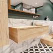 MONDIAZ LUSH Ensemble de meuble salle de bain - 150cm - 1 tiroir - lavabo BARCO - vasque à droite - 0 trous de robinet - chêne blanchi SW409610