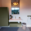 Mondiaz ALAN-DLUX Ensemble de meuble - 100cm - meuble Army mat - 1 tiroir - Lavabo Cloud Ostra suspendu - vasque Centre - 1 trou de robinet SW807425
