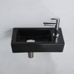 QeramiQ Fuente Ensemble lave-mains - 37.5x18.5x9cm - céramique - trou de robinet à droite - robinet lave-mains chromé - bonde - siphon bas - Noir mat SW1232723