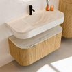 MONDIAZ THOR-DLUX 100cm badmeubel ronding links + rechts kleur Oak met 1 lade en 2 deuren. Vrijhangende wastafel CLOUD Midden 1 kraangat kleur Meli. SW1467470
