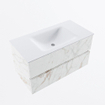 Mondiaz VICA Ensemble de meuble de salle de bain - 90cm - meuble sous-vasque carrara - 2 tiroirs - lavabo cloud milieu - sans trous de robinet - version haute de 60cm - talc SW1084908