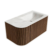 MONDIAZ KURVE-DLUX 85cm Meuble salle de bain avec module 25 G - couleur Walnut - 1 tiroir - 1 porte - vasque CLOUD droite - sans trou de robinet - couleur Ostra SW1137807