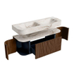 MONDIAZ THOR-DLUX 130cm badmeubel ronding links + rechts kleur Walnut met 1 lade en 2 deuren. Vrijhangende wastafel CLOUD Dubbel 2 kraangaten kleur Frappe. SW1463606