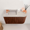 Mondiaz JOYA-DLUX Meuble de toilette 61,6cm - arrondi droit couleur Ruby - Vasque FAYE position Gauche 1 trou de robinet couleur Glace SW1423557