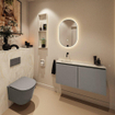 MONDIAZ TURE-DLUX Meuble toilette - 100cm - Smoke - EDEN - vasque Ostra - position gauche - sans trou de robinet SW1105097