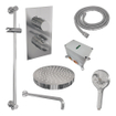 BRAUER Stripe Thermostatische Inbouw Regendouche - 3-weg - rechthoekig - SET 23 - 25cm douchekop - gebogen muurarm - 3-standen handdouche - doucheslang - geïntegreerde glijstang - chroom SW1434763