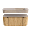MONDIAZ THOR-DLUX 110cm badmeubel ronding links + rechts kleur Oak met 1 lade en 2 deuren. Vrijhangende wastafel CLOUD Rechts 1 kraangat kleur Saba. SW1462989