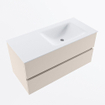 Mondiaz VICA ensemble de meuble de salle de bain - 100cm - meuble sous-vasque lin - 2 tiroirs - lavabo nuage droite - sans trous de robinet - version haute de 60cm - talc SW1084135