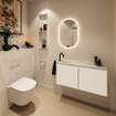 MONDIAZ TURE-DLUX Meuble toilette - 100cm - Talc - EDEN - vasque Ostra - position gauche - 1 trou de robinet SW1104656