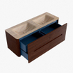 Mondiaz CIRO-DLUX Meuble de salle de bains - 130x45x50cm - plan vasque solid surface Saba - 2 vasques Double - sans trous de robinet - 4 tiroirs - Ruby SW1532167