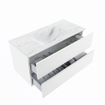 MONDIAZ VICA-DLUX Ensemble meuble de salle de bains - 100cm - meuble bas Talc - 2 tiroirs - lavabo encastré Cloud central - 1 trou de robinet - version haute 60cm - Opalo SW1088460
