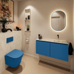 MONDIAZ TURE-DLUX Meuble toilette - 100cm - Jeans - EDEN - vasque Ostra - position droite - sans trou de robinet SW1104878