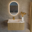 MONDIAZ KURVE-DLUX Meuble de salle de bains 85cm arrondi à droite couleur Dusk avec 1 tiroir et 1 porte. Lavabo CLOUD à gauche 1 trou de robinet Meli. SW1431855
