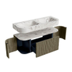 MONDIAZ THOR-DLUX 120cm meuble de salle de bains arrondi gauche + droite couleur Shadow avec 1 tiroir et 2 portes. Vasque suspendue CLOUD Double sans trou de robinet couleur Glace. SW1463133