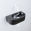 QeramiQ Fuente Ensemble de Lavabo - 40x21.5x12cm - lisse - demi-rond - céramique - ensemble de robinet blanc mat - bouchon de vidange - siphon abaissé - noir mat SW1233092