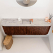 Mondiaz JOYA-DLUX 123.2cm toiletmeubel - ronding links en rechts kleur Ruby - Wastafel FAYE positie Midden 1 kraangat kleur Glace. SW1423610