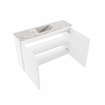 MONDIAZ TURE-DLUX Meuble toilette - 80cm - Talc - EDEN - vasque Glace - position centrale - 1 trou de robinet SW1103088