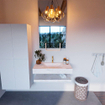 Mondiaz ALAN-DLUX Ensemble de meuble - 90cm - meuble Ostra mat - 0 tiroirs - Lavabo Cloud Ostra suspendu - vasque Centre - 1 trou de robinet SW809076
