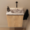 MONDIAZ TURE-DLUX Meuble WC 40 cm Washed Oak. EDEN lavabo Glace position droite. Sans trou de robinet. SW1103570