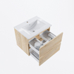MONDIAZ VICA 60cm badmeubel onderkast Washed Oak 2 lades. Wastafel DENIA midden 1 kraangat, kleur Glanzend Wit. SW1381833