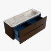 Mondiaz CIRO-DLUX Ensemble de meubles de salle de bains - 130x45x50cm - lavabo solid surface Frappe - 1 vasque à droite - sans trous de robinet - 4 tiroirs - Noyer SW1530322