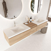 Mondiaz bukla ensemble de meubles de bain 200x45x34cm 2 robinets 2 lavabos surface solide talc sans poignée 3 tiroirs avec fermeture douce mélamine chêne lavé SW704753