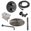 BRAUER Gunmetal Edition douche de pluie encastrée thermostatique - 3 voies - rond - set 76 - pomme de douche 30cm - bras mural courbé - douchette barre - flexible de douche - coude mural - gunmetal brossé PVD SW1159138