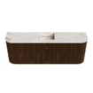 Mondiaz JOYA-DLUX 113.2cm toiletmeubel - ronding links en rechts kleur Walnut - Wastafel FAYE positie Midden 1 kraangat kleur Frappe. SW1422340
