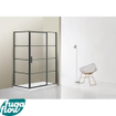 Cabine de douche FugaFlow Efficiente Vetro 140x100cm avec panneau fixe en verre de sécurité cadre lignes à l'extérieur avec anti-calcaire noir mat - SW1125869