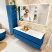 Mondiaz VICA ensemble de meuble de salle de bain - 140cm - meuble sous-vasque jeans - 4 tiroirs - lavabo moon droite - 1 trou de robinet - couleur talc - miroir LED - version XL 60cm haut SW1092204