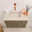 Mondiaz JOYA-DLUX 50cm toiletmeubel - kleur Dusk - Wastafel FAYE positie Links Zonder kraangat kleur Frappe. SW1423047