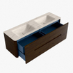 Mondiaz CIRO-DLUX Meuble de salle de bains - 150x45x50cm - Plan vasque Solid surface Meli - 2 bacs Doubles - sans trous de robinet - 4 tiroirs - Noyer SW1530522