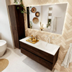 Mondiaz VICA ensemble de meuble de salle de bain - 120cm - meuble sous-vasque marron foncé - 2 tiroirs - lavabo cloud droite - 1 trou de robinet - couleur talc - miroir LED - version XL 60cm de haut SW1095601