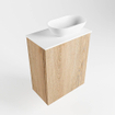 Mondiaz fowy meuble toilette 40x50x23cm chêne lavé mat 1 trou pour robinetterie évier : droit 1 porte solid surface avec plan mélamine couleur évier : blanc SW761410
